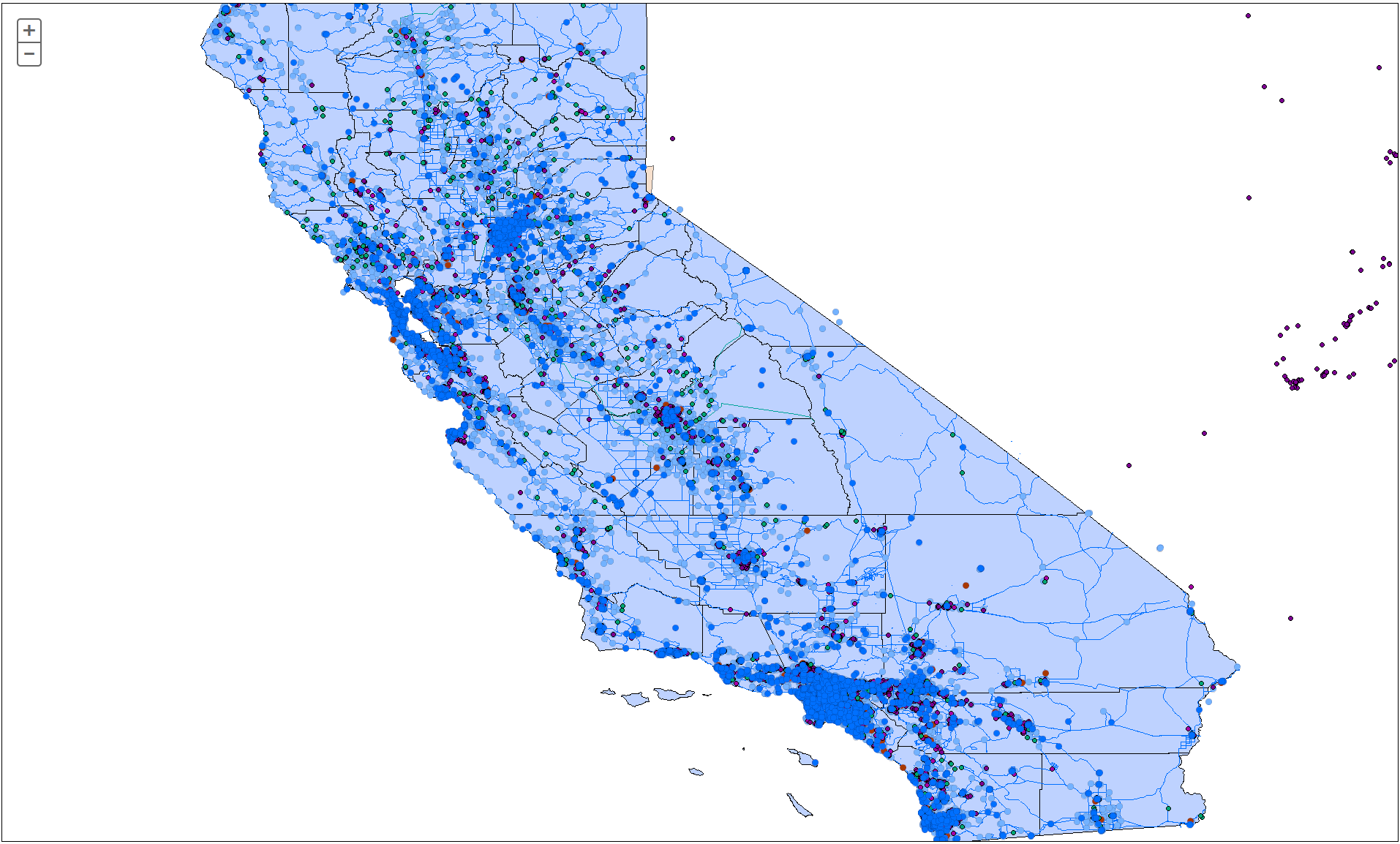 发布成功的要素服务通过ArcGIS JavaScript API接口访问，并在web地图窗口显示。